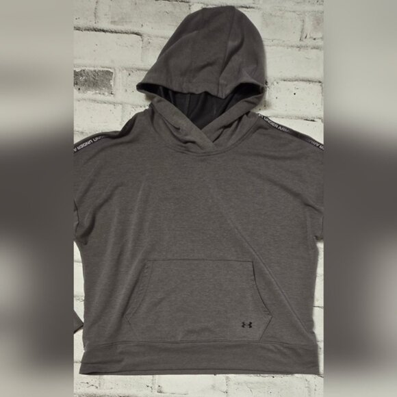 Under Armour Charcoal Grey Rival Terry Taped Pullover Hoodie - Picture 4 of 10